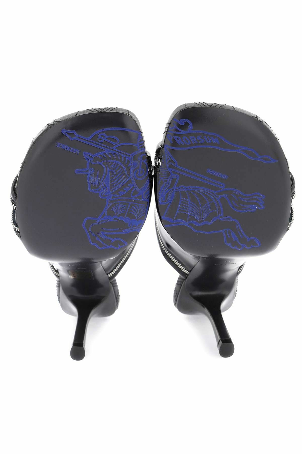 バーバリー GLOSSY LEATHER PEEP MULES レザーピープサンダル BURBERRY glossy leather peep mules Black Burberry