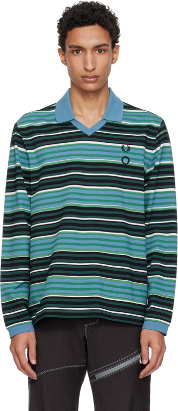 Photo: Craig Green Blue Fred Perry Edition Overprint Long Sleeve Henley Polo