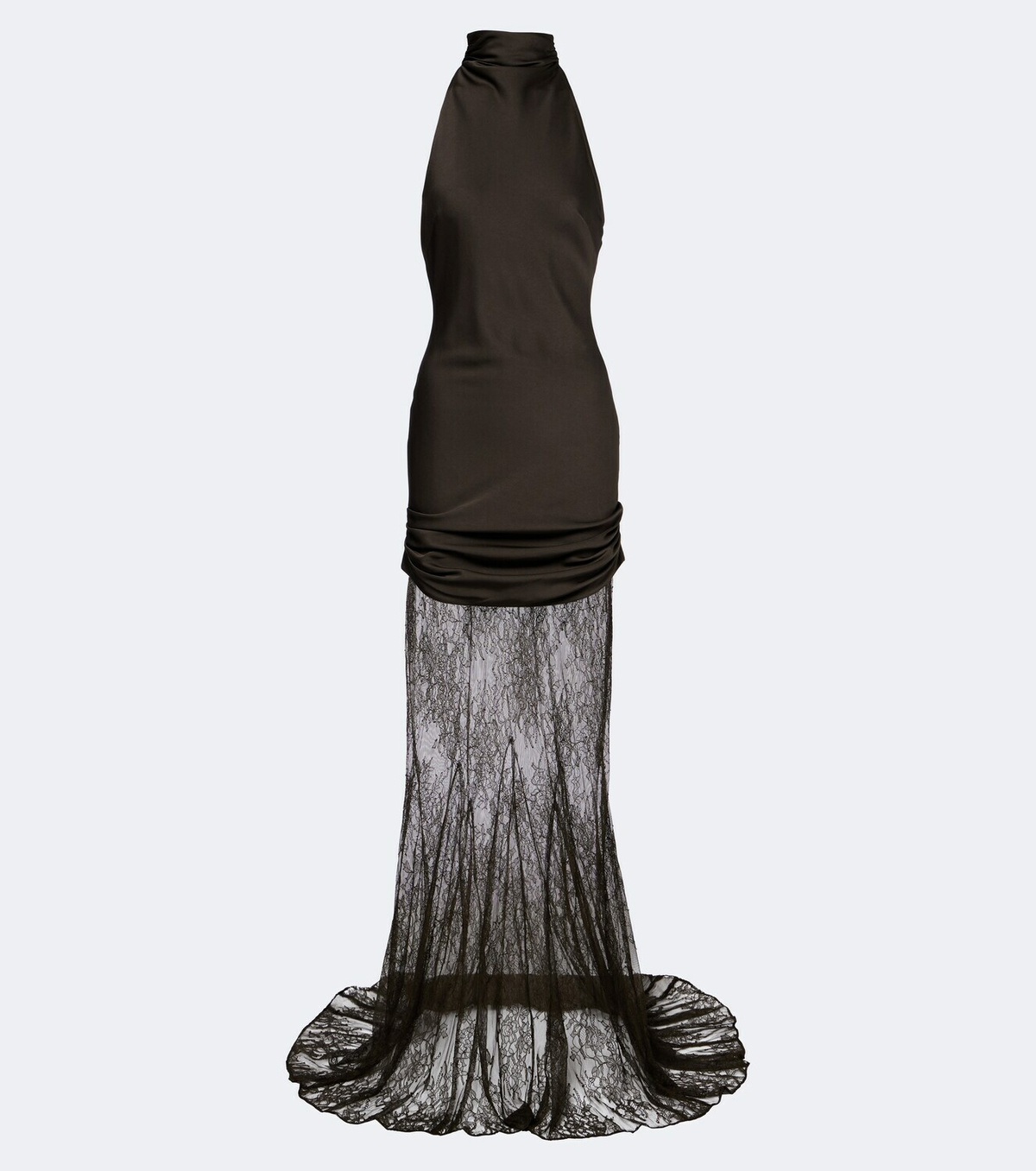 De La Vali Eldra ruched lace-trimmed satin maxi dress