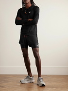DISTRICT VISION - Straight-Leg Layered Logo-Print Stretch-Jersey and Shell Drawstring Shorts - Black