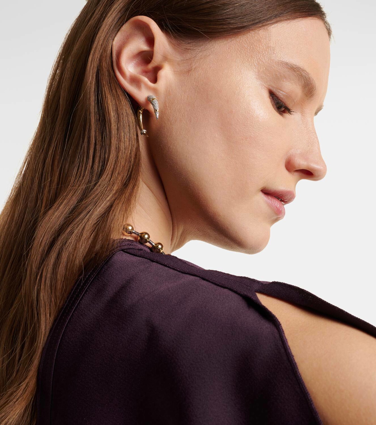 Rainbow K Horn 14kt gold single earring with diamonds