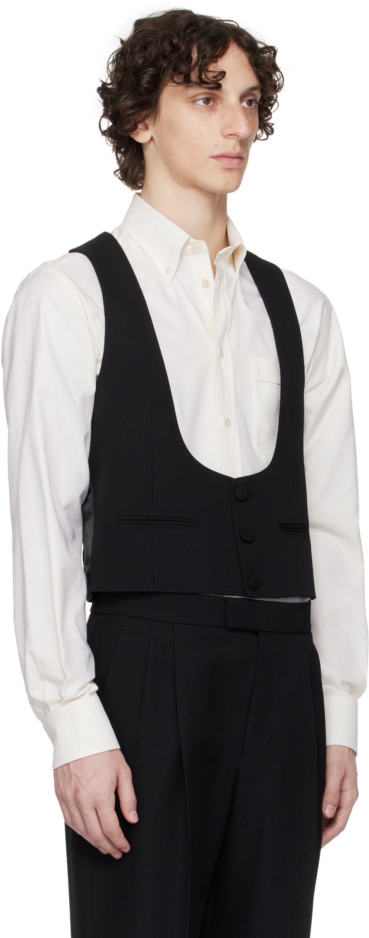 Valentino Black Wool Grain de Poudre Slim Fit Vest