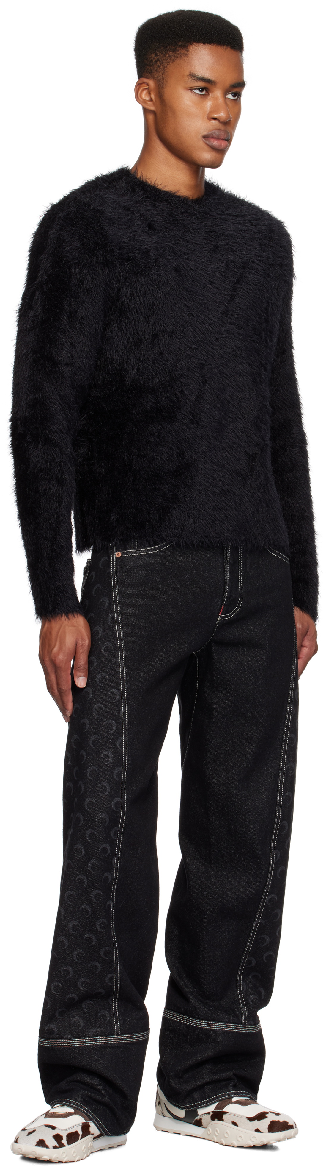 Marine Serre Black Wild Puffy Knit Crewneck Sweater
