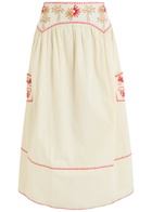 Never Fully Dressed Pollenca Embroidered Cotton Midi Skirt White
