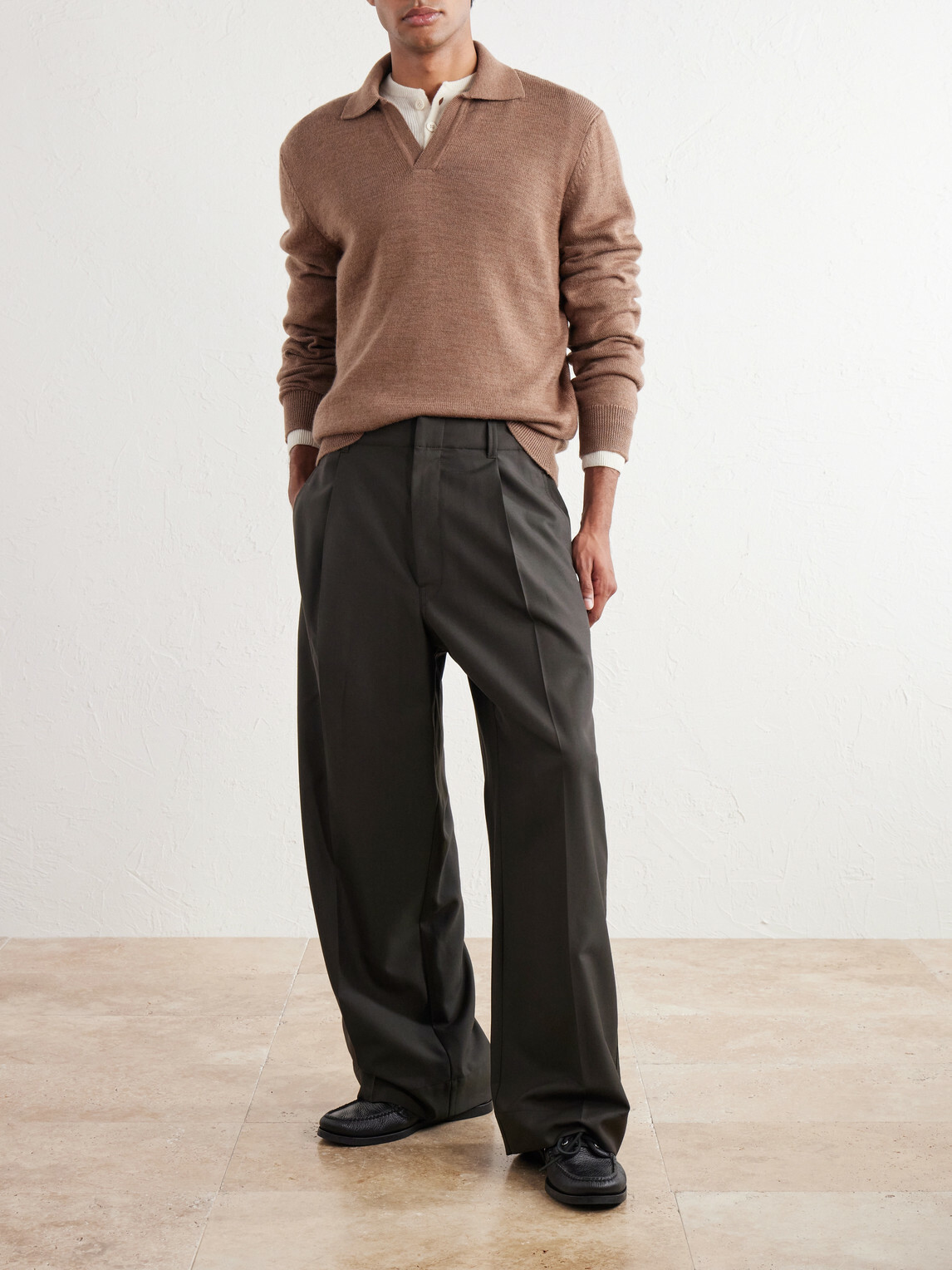 De Bonne Facture - Merino Wool Polo Sweater - Brown