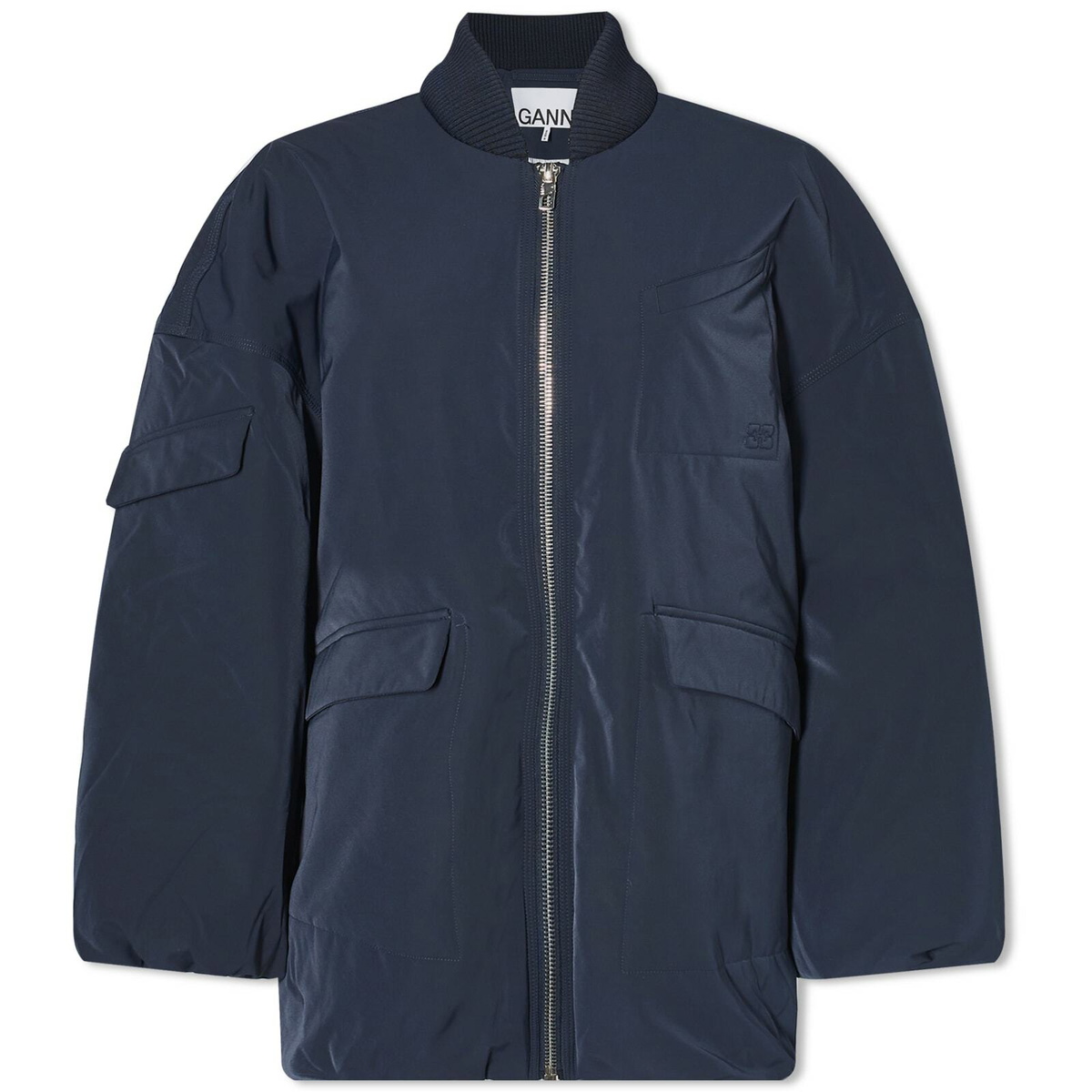 GANNI Women's Light Twill Oversized Bomber Jacket in Sky Captain