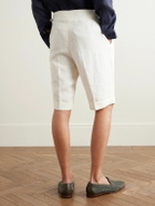 Richard James - Straight-Leg Pleated Linen Shorts - White