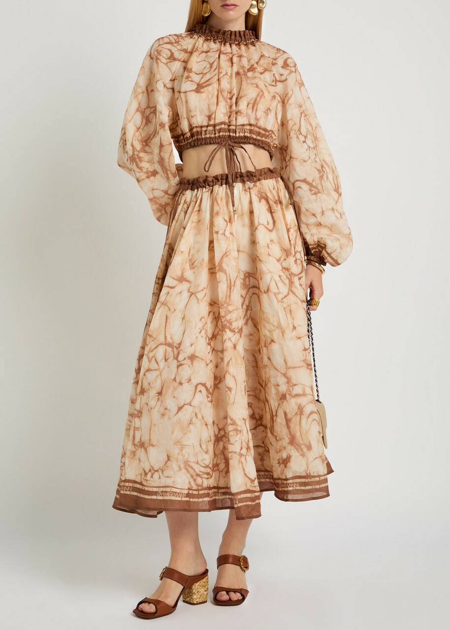 Zimmermann Indra Tie-dye Cropped Ramie top Brown