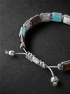 Shamballa Jewels - White Gold, Multi-Stone and Cord Bracelet - Silver