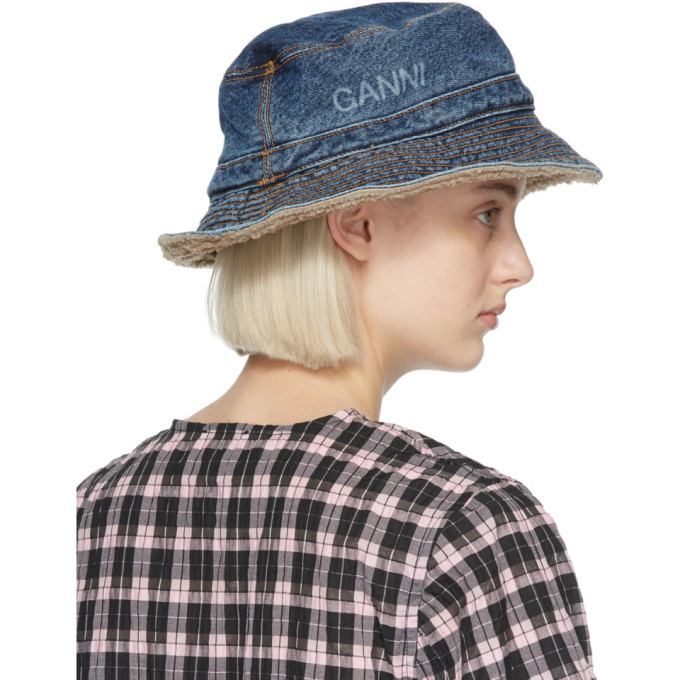 GANNI Blue Denim Teddy Bucket Hat