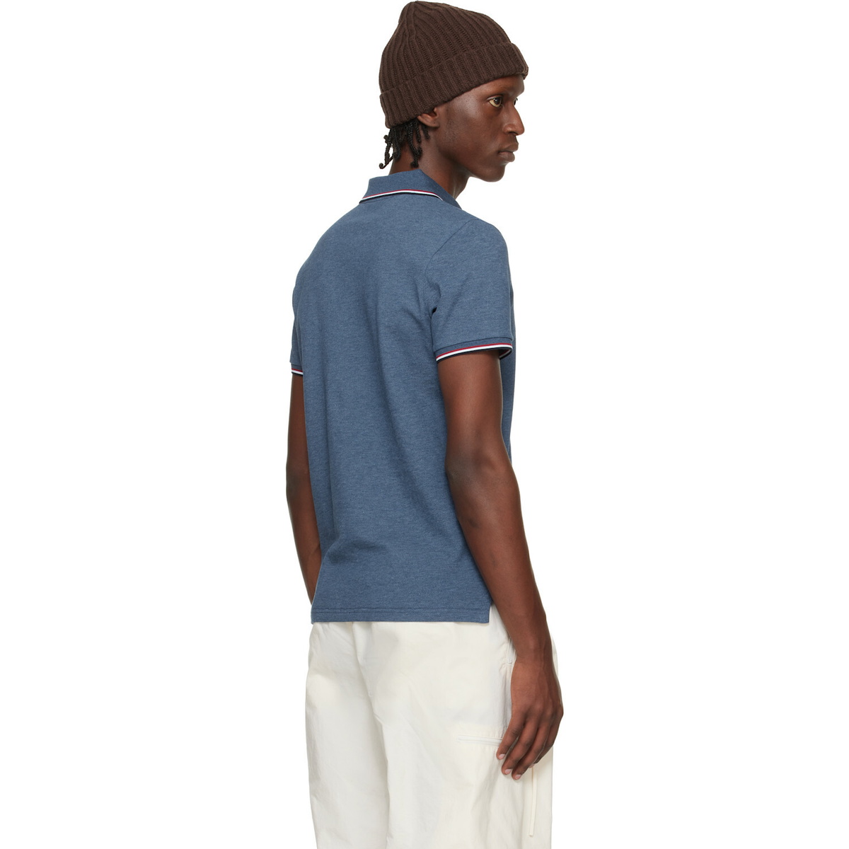 Moncler Blue Tricolor-Trimmed Cotton Piquet Polo