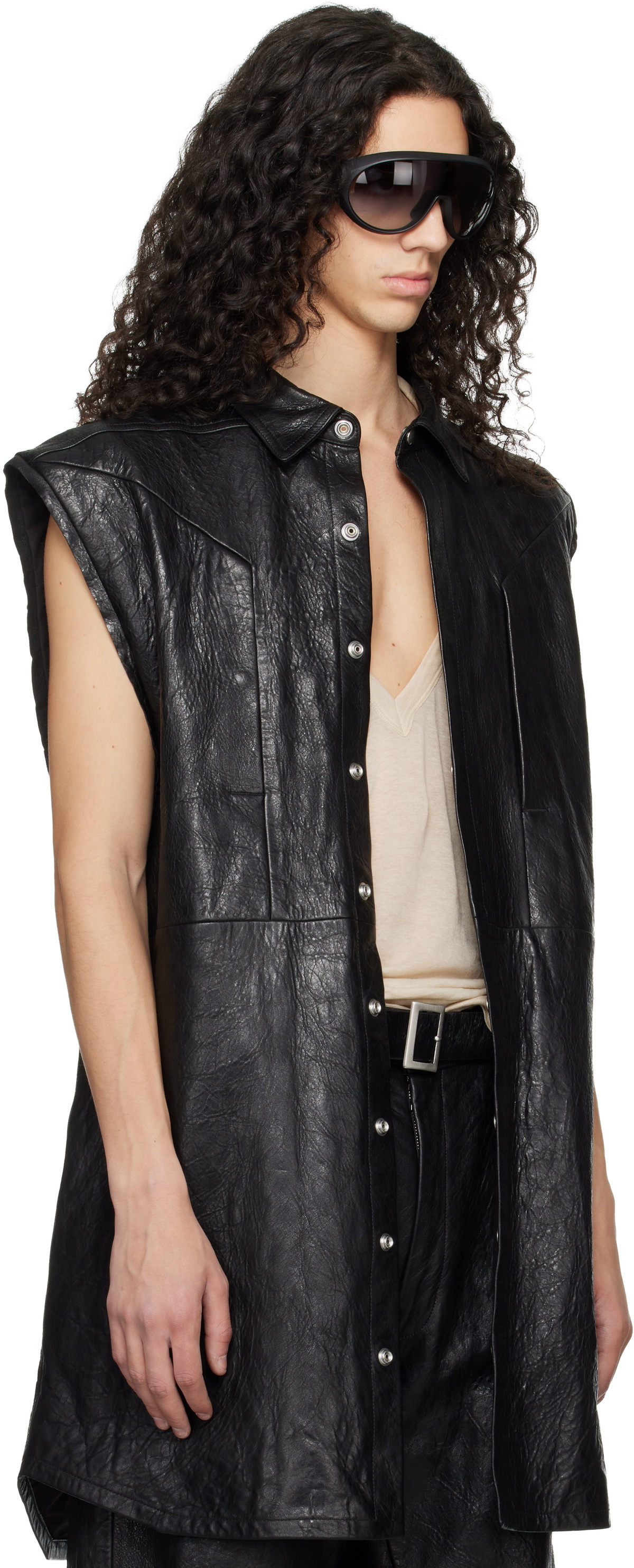 Rick Owens Black Temple Jumbo Outshirt Leather Vest