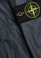 Stone Island Long Logo Waxed Cotton Canvas Coat Navy