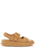 Tods Sandalo Leather-trim Raffia Flatform Sandals Camel