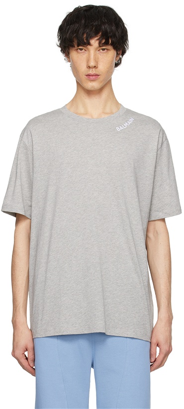 Photo: Balmain Gray Embroidered T-Shirt