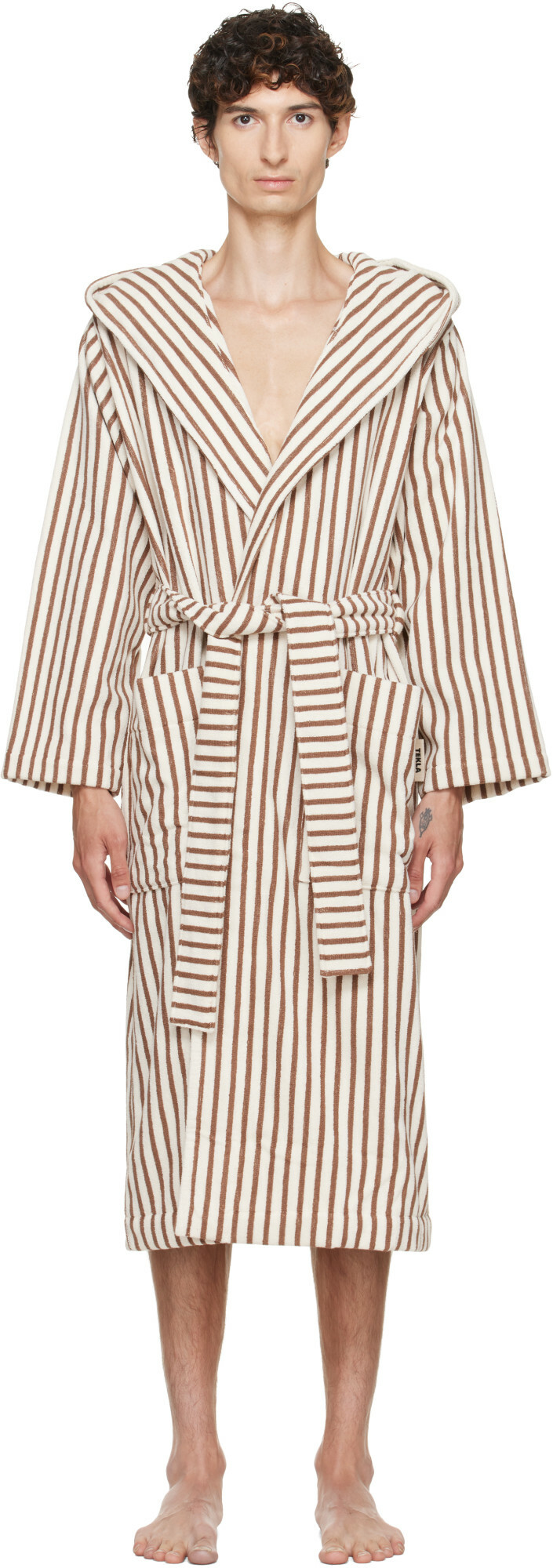 Tekla Off-White & Brown Terry Hooded Bathrobe