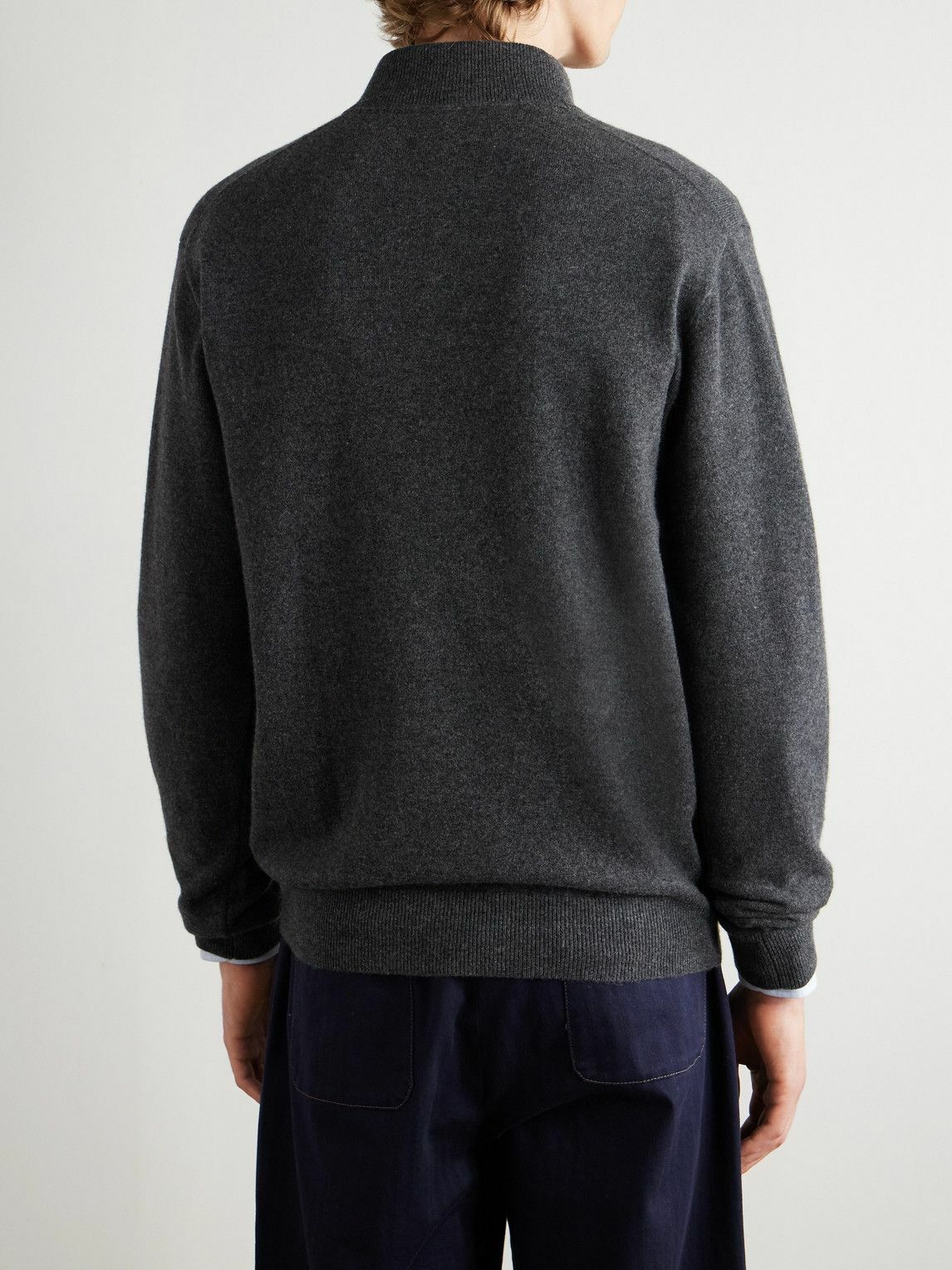 Peter Millar - Suede-Trimmed Cashmere Flex Half-Zip Sweater - Gray