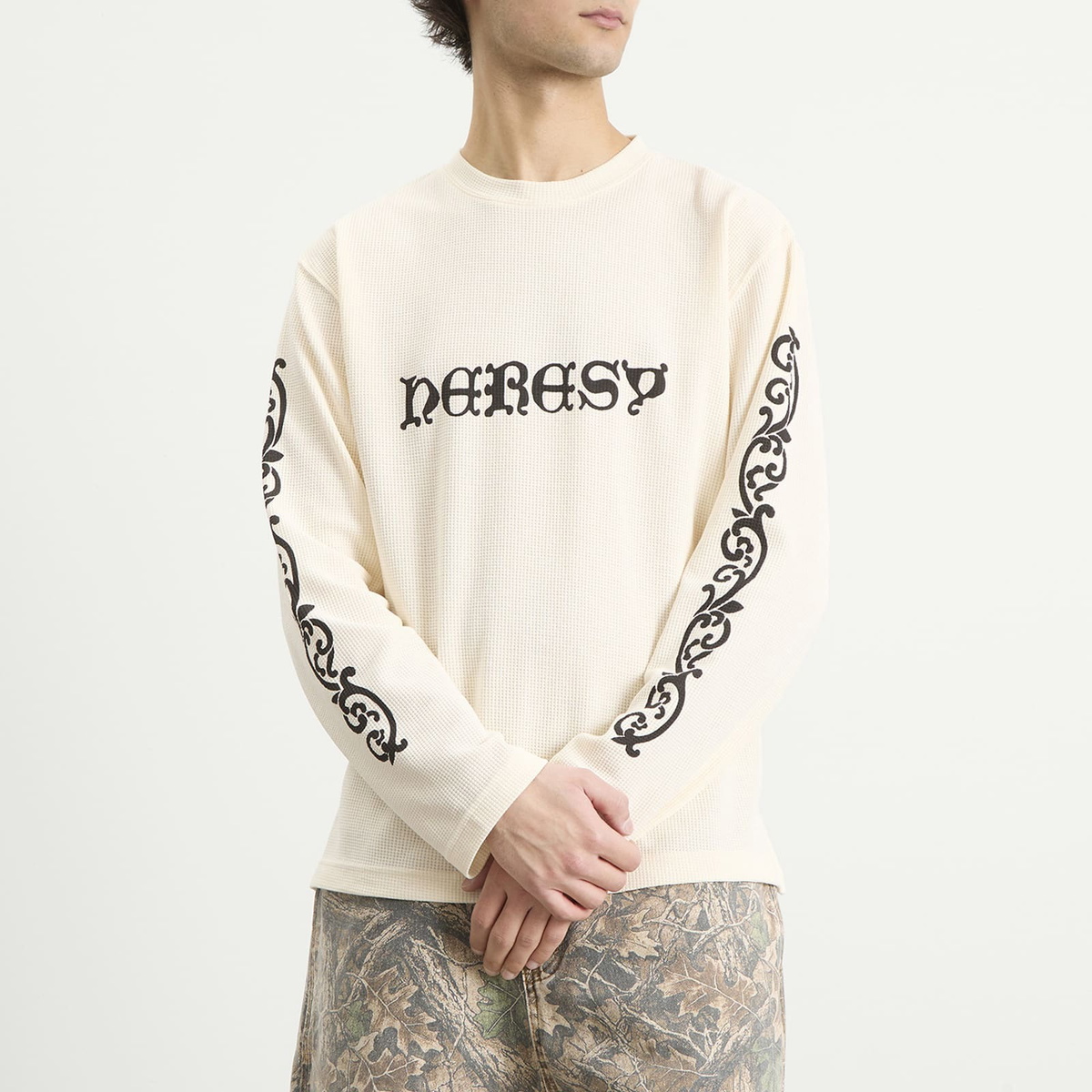 Heresy Men's Wrought Long Sleeve Waffle T-Shirt in Ecru