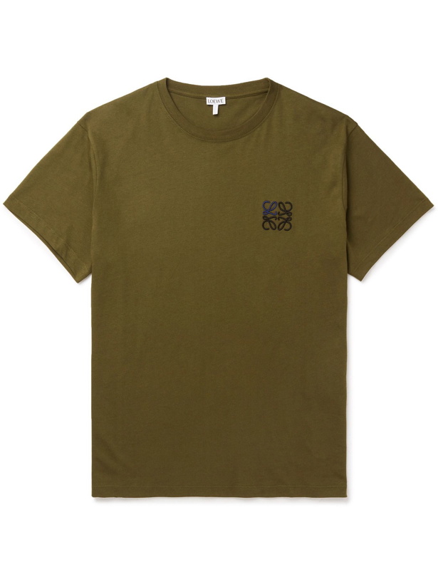 Photo: LOEWE - Logo-Embroidered Cotton-Jersey T-Shirt - Green