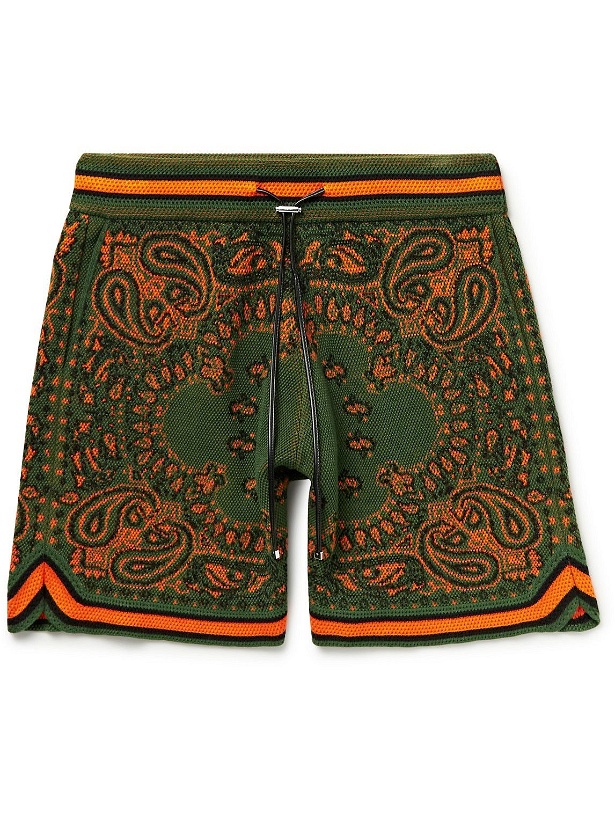 Photo: AMIRI - Bandana-Jacquard Cotton and Cashmere-Blend Drawstring Shorts - Green