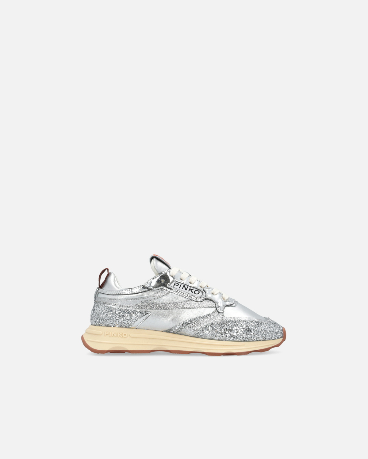 Pinko Silver Glittery Laminated Sneakers Silver