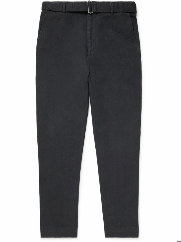 Photo: Officine Générale - Oswald Belted Straight-Leg Pigment-Dyed Cotton-Blend Twill Trousers - Blue