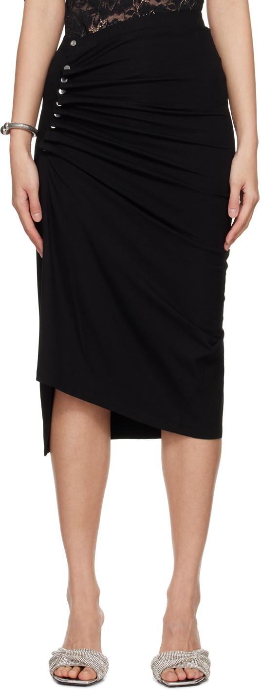 Rabanne Black Asymmetric Midi Skirt Paco Rabanne