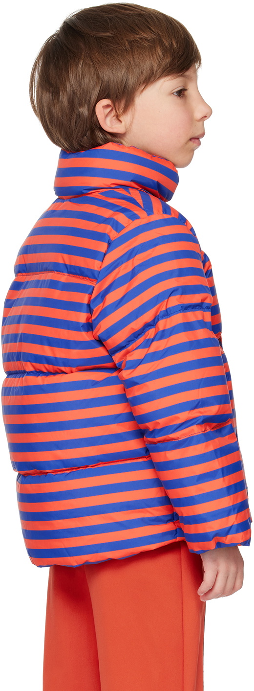 Mini Rodini Kids Navy & Orange Stripe Puffer Jacket