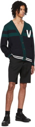 Valentino Navy & Green VLogo Cardigan