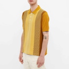 Beams Plus Men's Stripe Knit Polo Shirt in Mustard