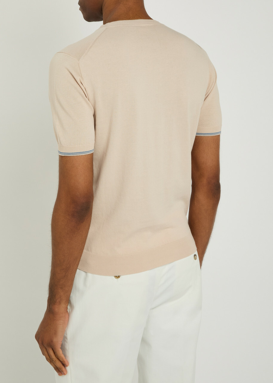 Tods Striped Detail Knit Cotton T-shirt Off White