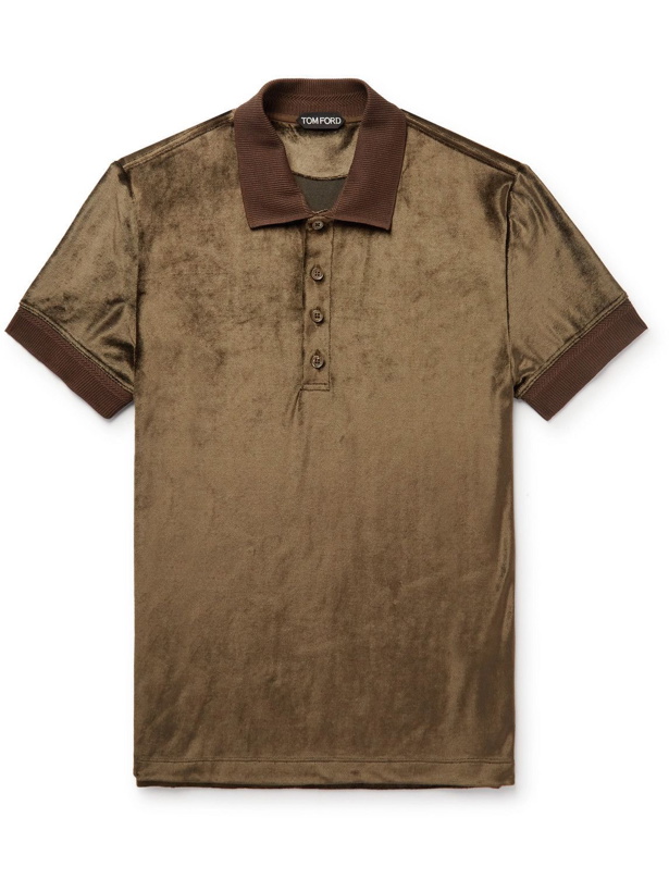 Photo: TOM FORD - Slim-Fit Modal-Blend Velour Polo Shirt - Brown
