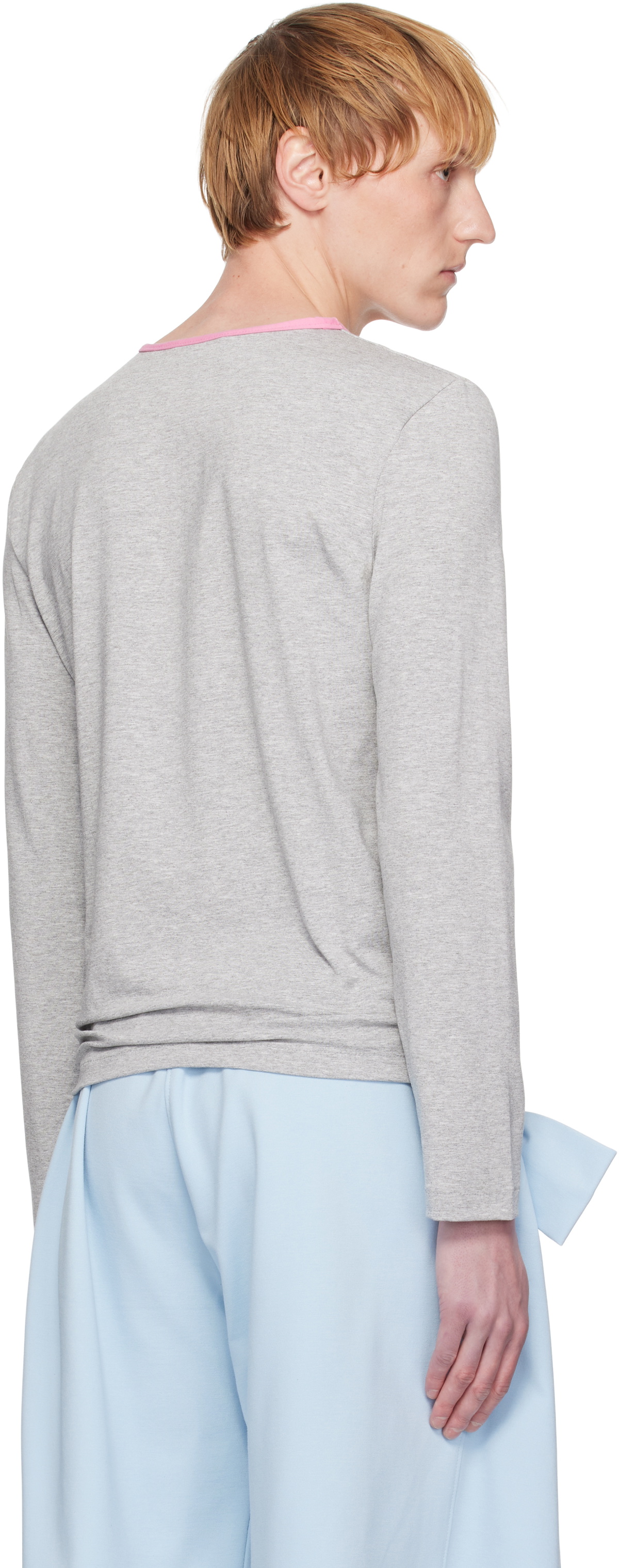 ANDREJ GRONAU Gray & Pink Bow Piping Jersey Top