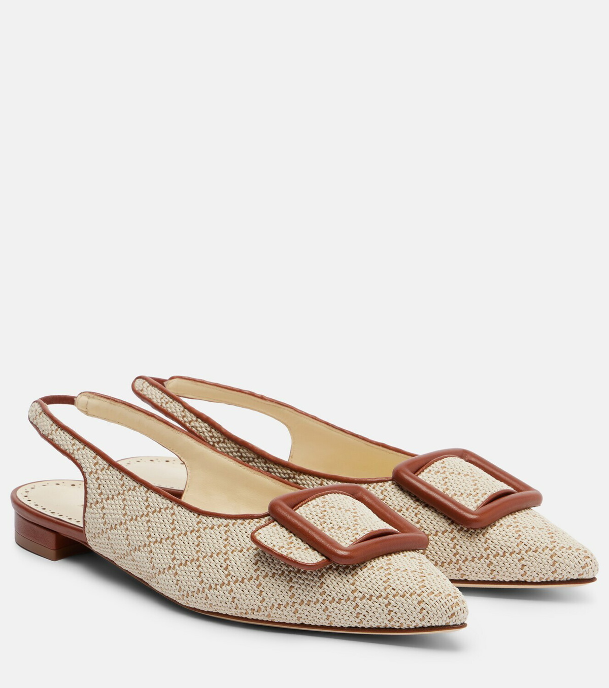 Manolo Blahnik Maylura raffia-effect slingback flats
