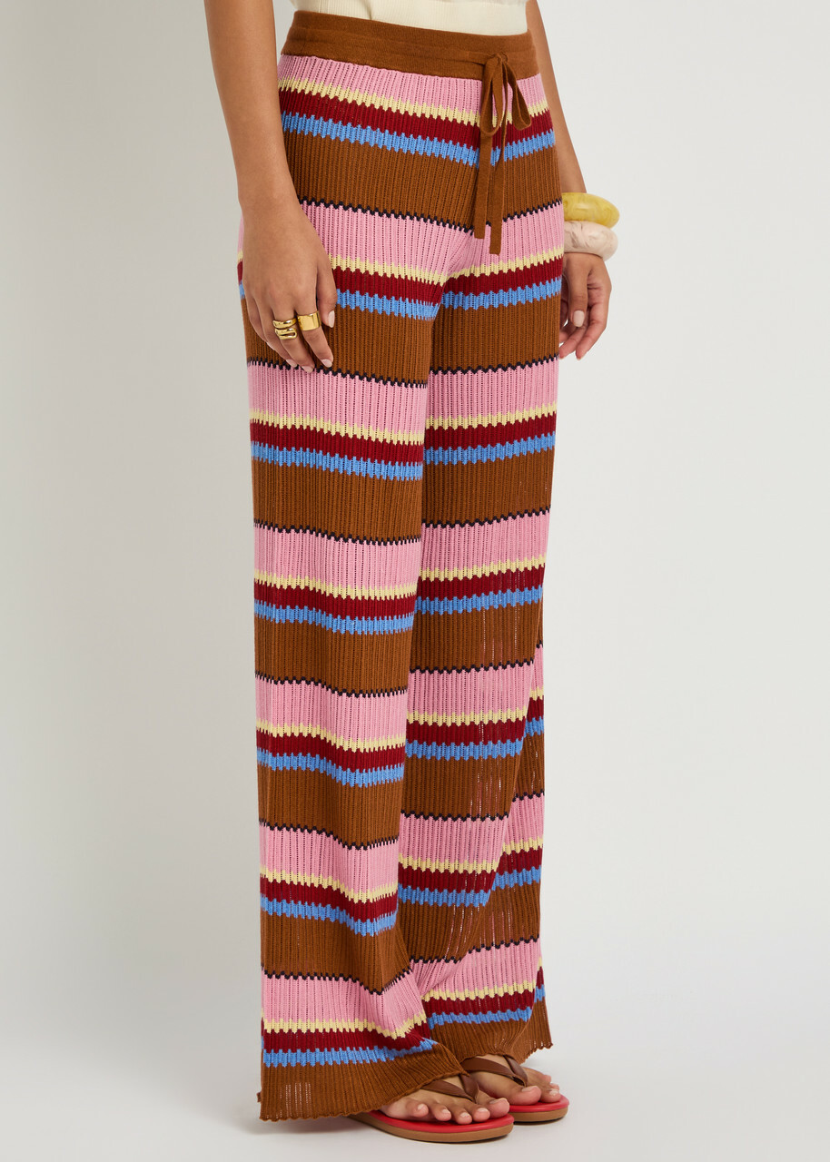 Guest In Residence Palazzo Striped-knit Silk and Linen-blend Trousers Pink