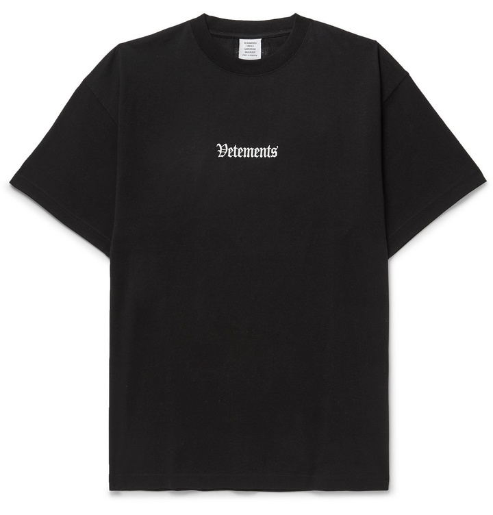 Photo: Vetements - Oversized Embroidered Cotton-Jersey T-Shirt - Black