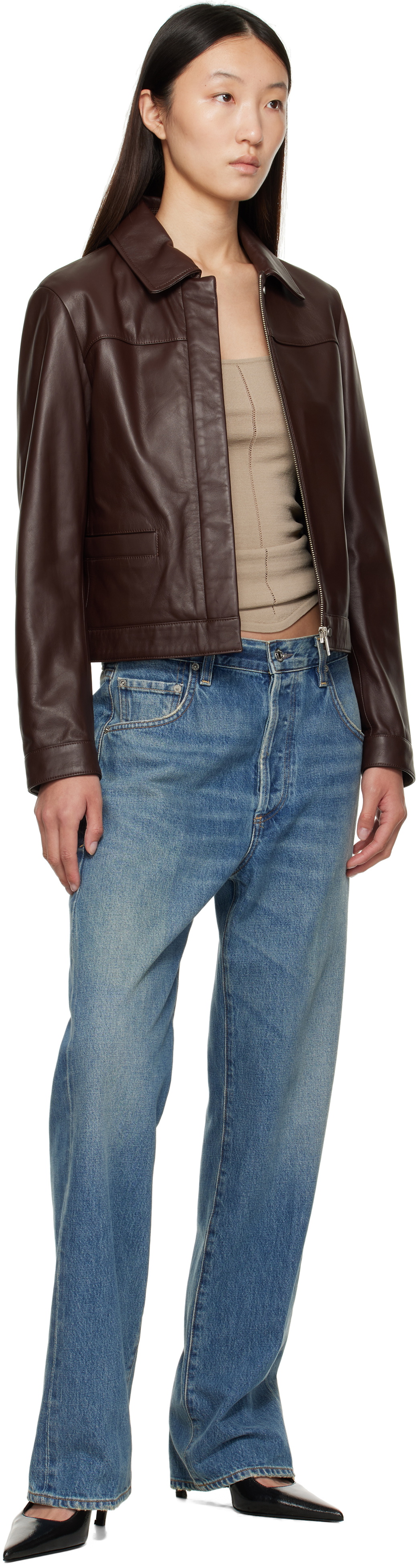 Loulou de Saison Brown Ascot Leather Jacket