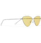 Balenciaga - Triangle-Frame Silver-Tone Logo-Print Sunglasses - Silver