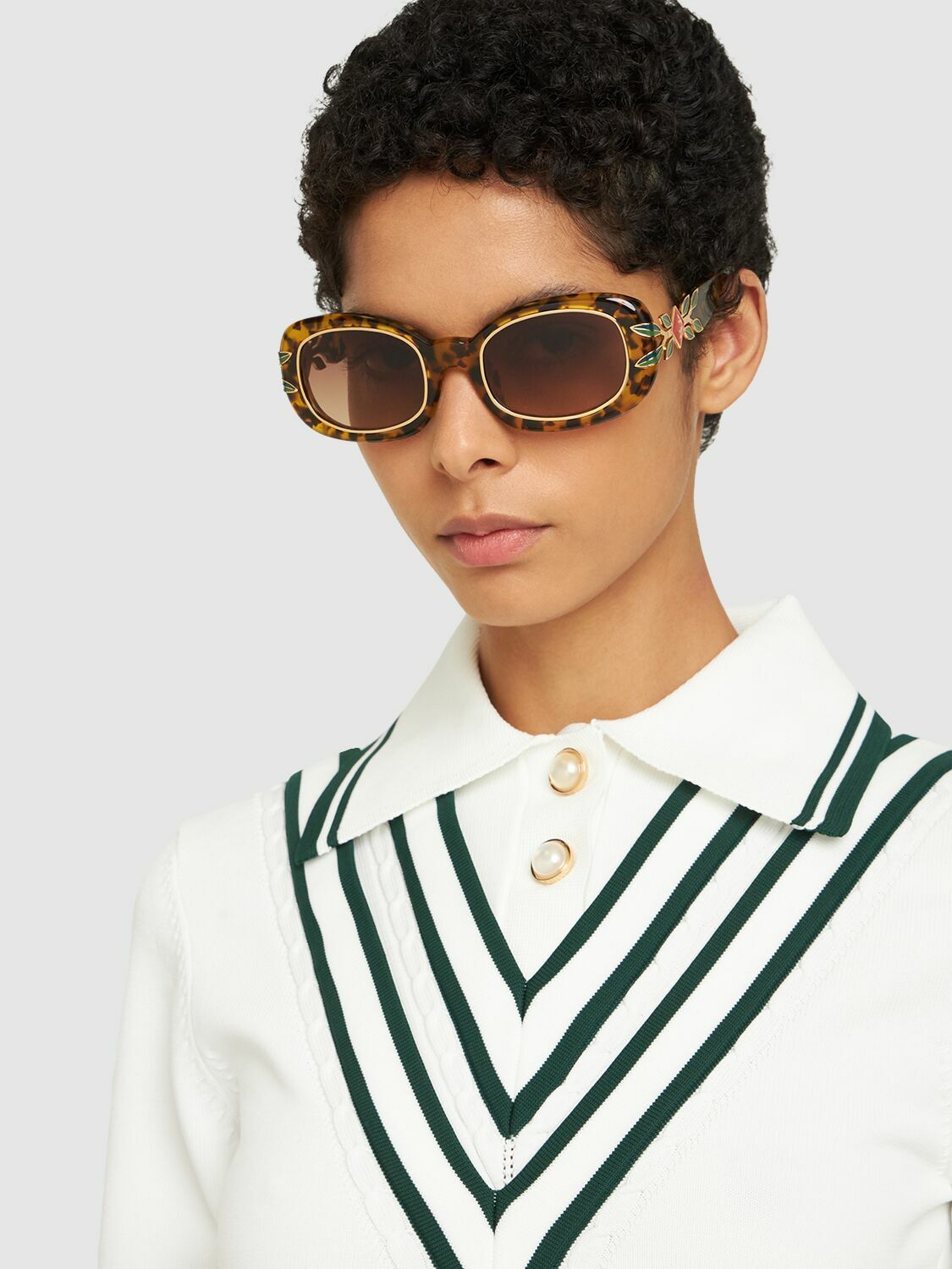 CASABLANCA - Oval Acetate Sunglasses W/laurel Detail Casablanca