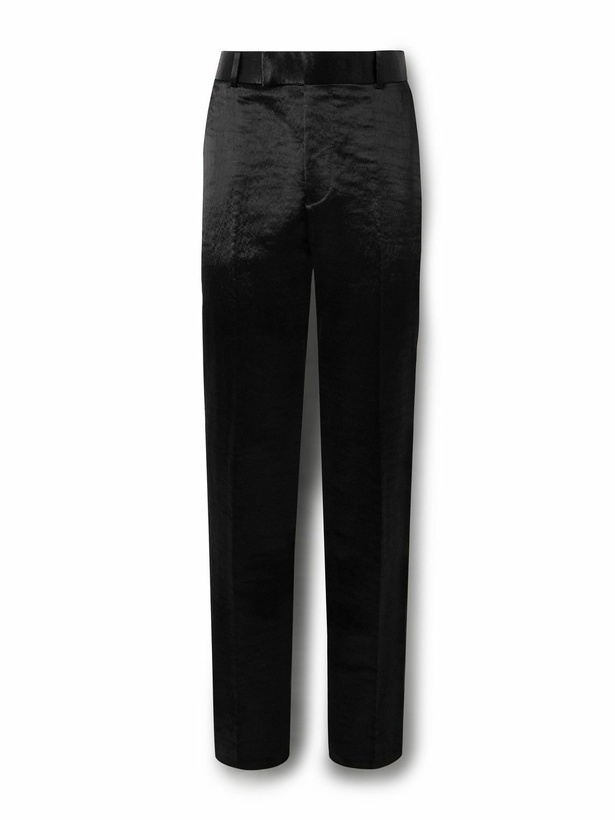 Photo: McQueen - Slim-Fit Straight-Leg Hammered-Satin Suit Trousers - Black