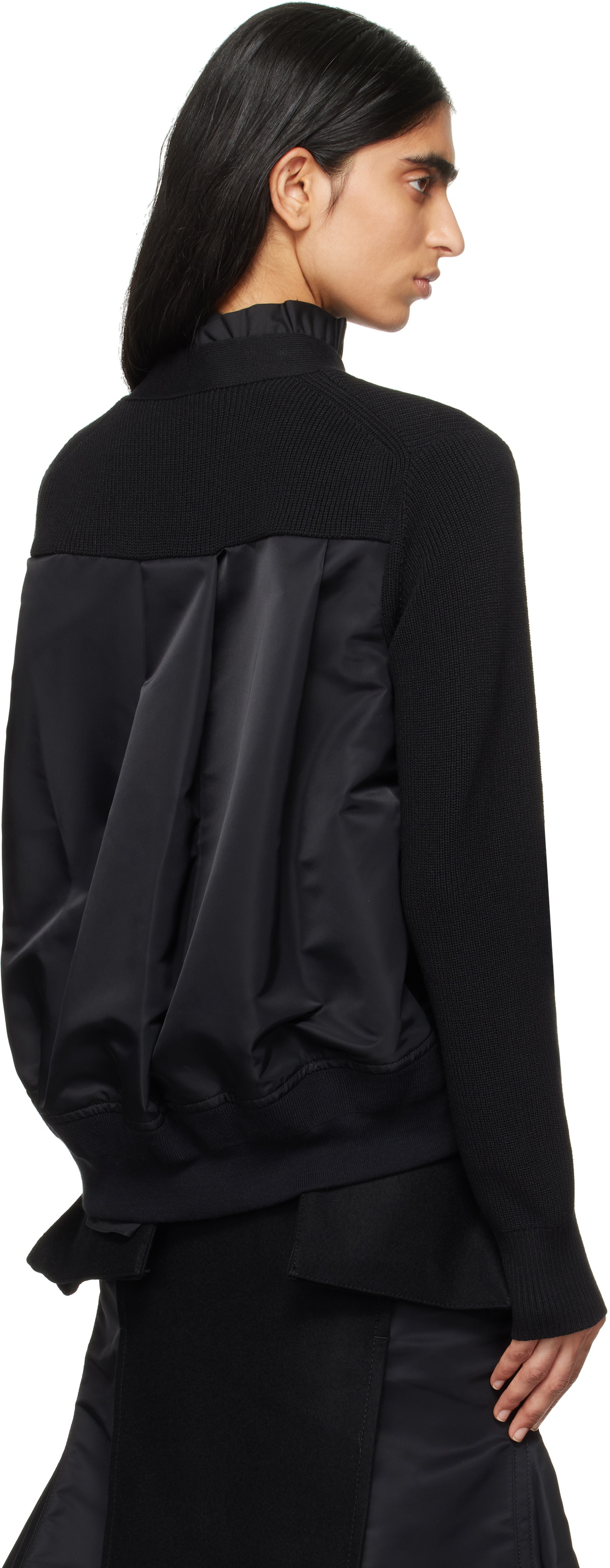 sacai Black Nylon Twill x Knit Cardigan Sacai