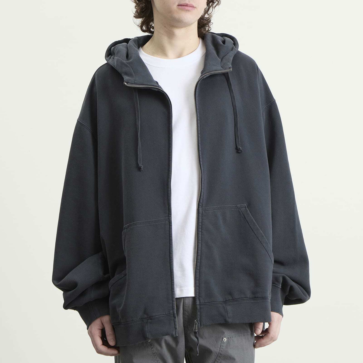 Maison Margiela Men's Numbers Oversized Zip Hoodie in Washed Black