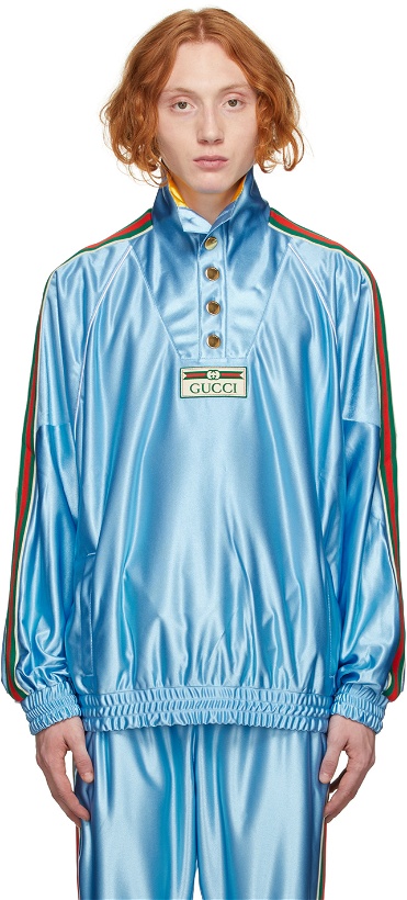 Photo: Gucci Blue Shiny Jersey Web Sweatshirt