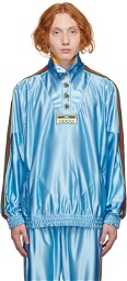Gucci Blue Shiny Jersey Web Sweatshirt