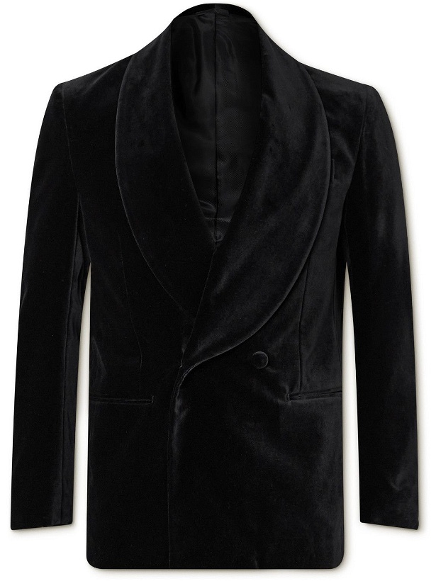 Photo: De Petrillo - Positano Shawl-Collar Double-Breasted Velvet Tuxedo Jacket - Black