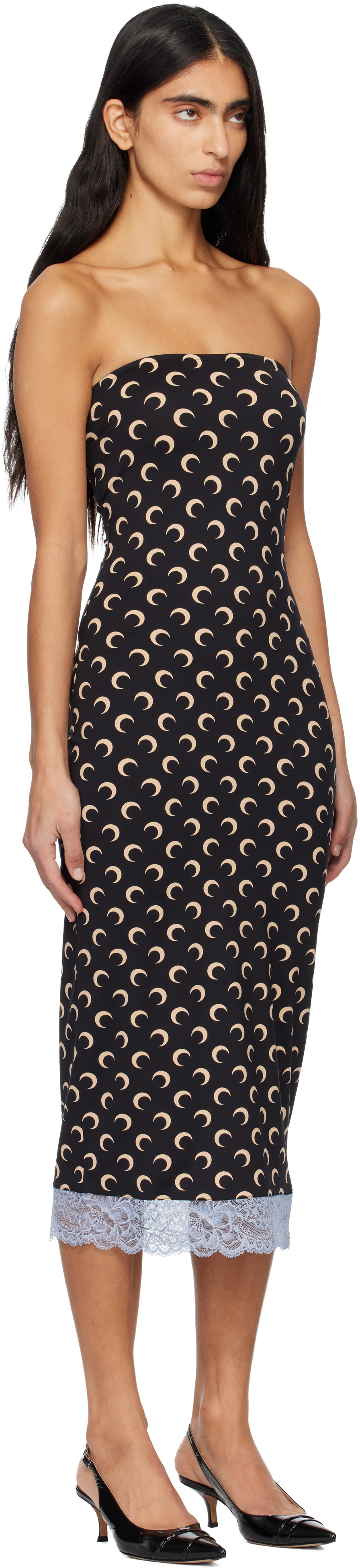 Marine Serre Black Recycled Moon Jersey Bustier Midi Dress