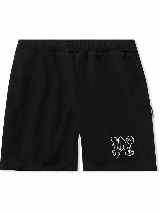 Photo: Palm Angels - Wide-Leg Logo-Embroidered Cotton-Jersey Shorts - Black