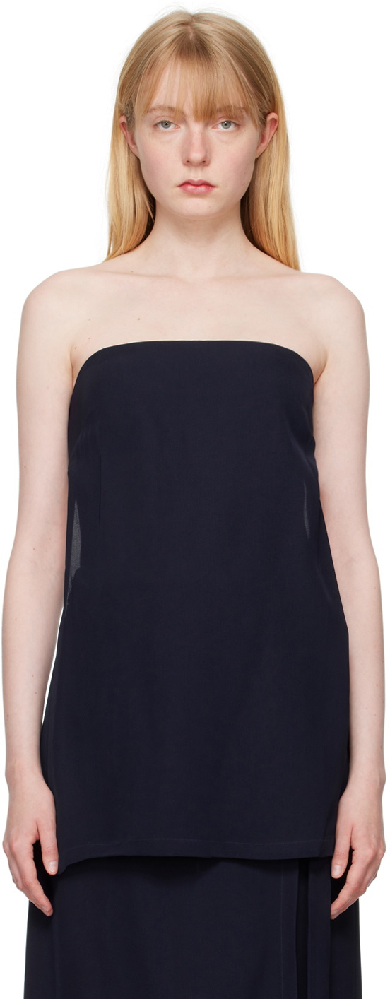 St. Agni Navy Strapless Buckle Back Tank Top
