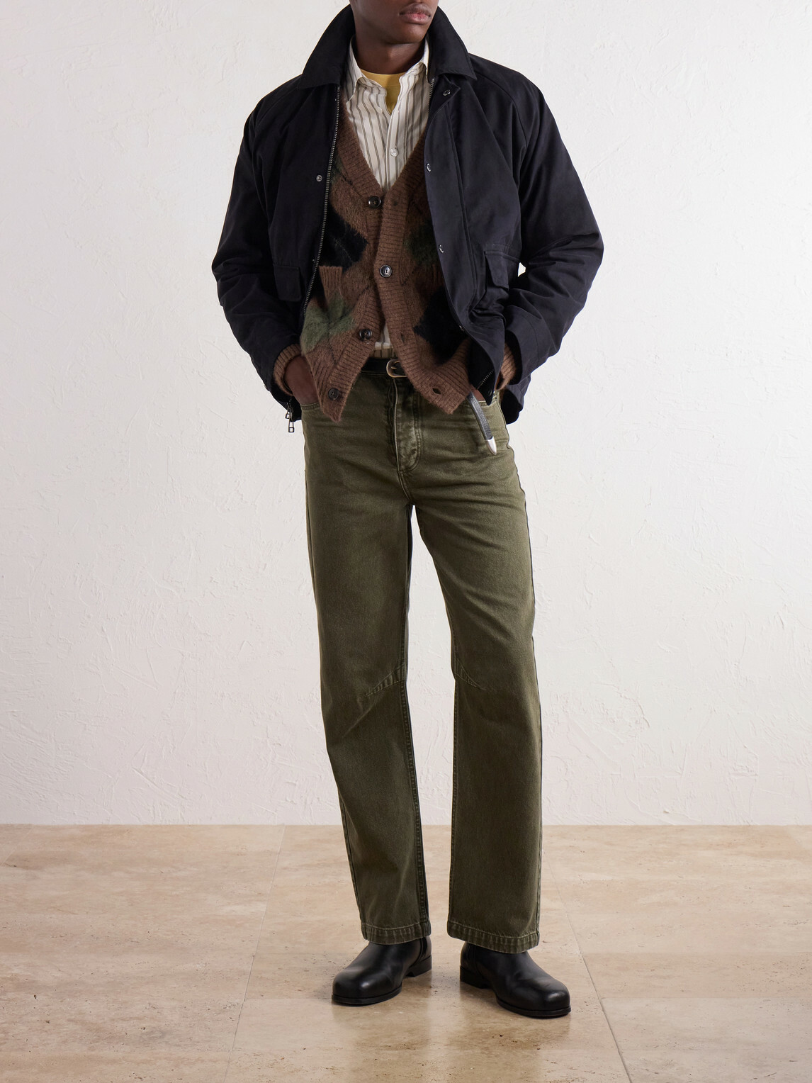 Corridor - Brushed Argyle Jacquard-Knit Cardigan - Brown