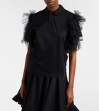 Noir Kei Ninomiya Tulle-trimmed cotton polo shirt